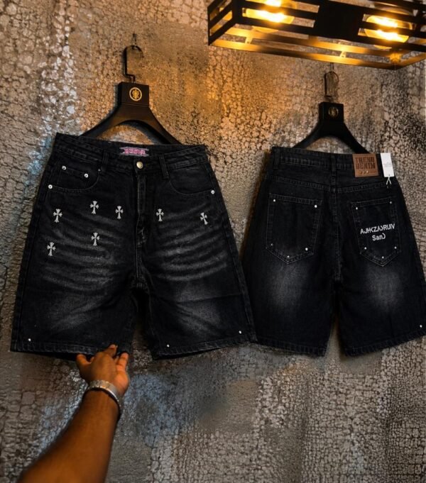 Black denim shorts